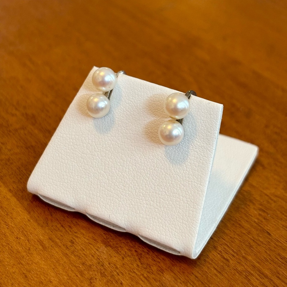 Vintage 1950s Sterling Silver Double Pearl Screw-On Earrings